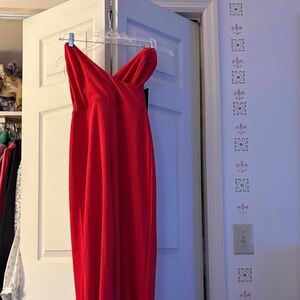 Lulu's Vibrant Red Strapless jumpsuit